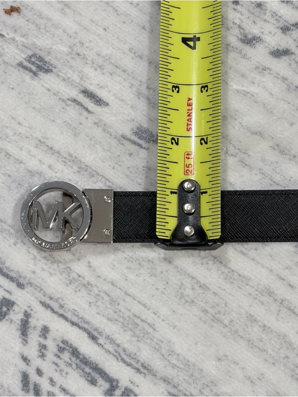 Michael Kors MK Logo Belt Black Silver Buckle Designer Minimalist Mobwife - Picture 9 of 9